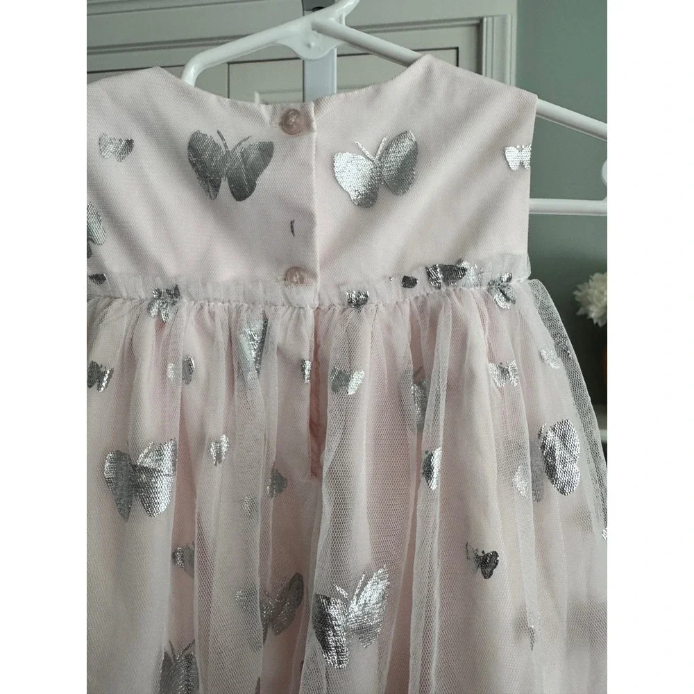 Mia & Mimi Girls Pink Tulle Butterfly Party Dress Silver Foil‎ Tiered 5T Easter